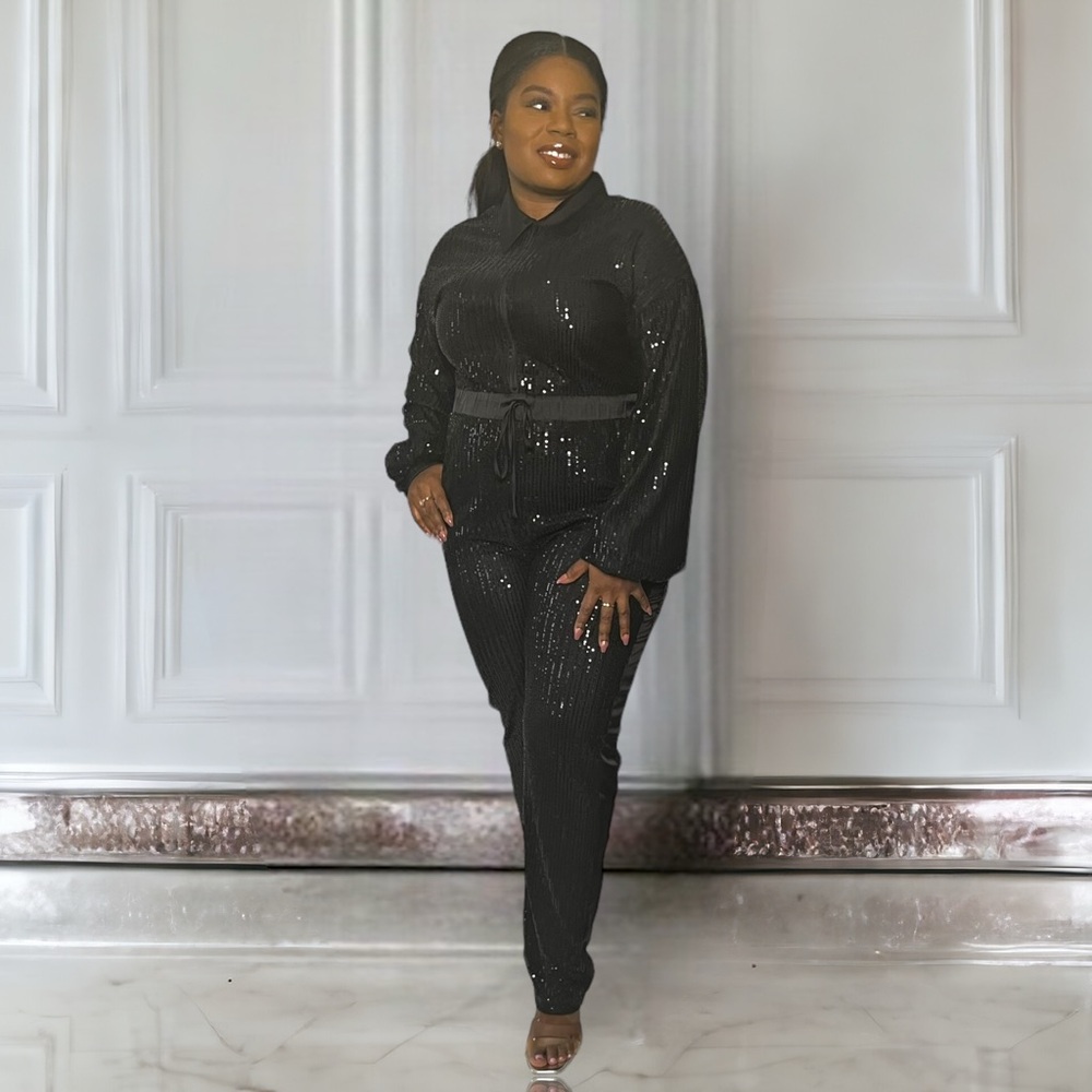 Chic Black Sequin Jumpsuit